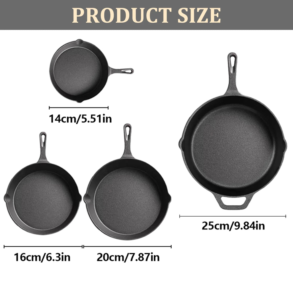 Multi-Size Cast Iron Skillets Set - 6-Inch, 8-Inch, 9-Inch,10-Inch Frying Pans