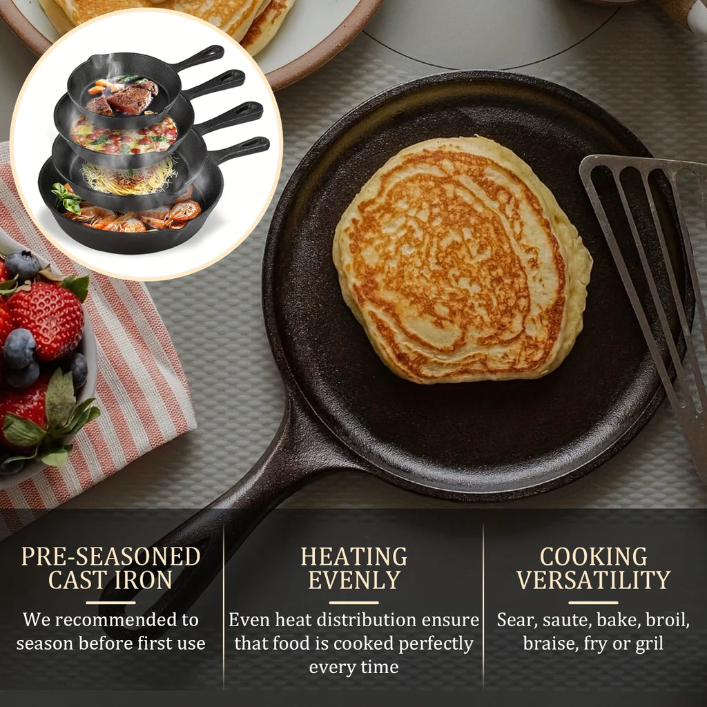Multi-Size Cast Iron Skillets Set - 6-Inch, 8-Inch, 9-Inch,10-Inch Frying Pans