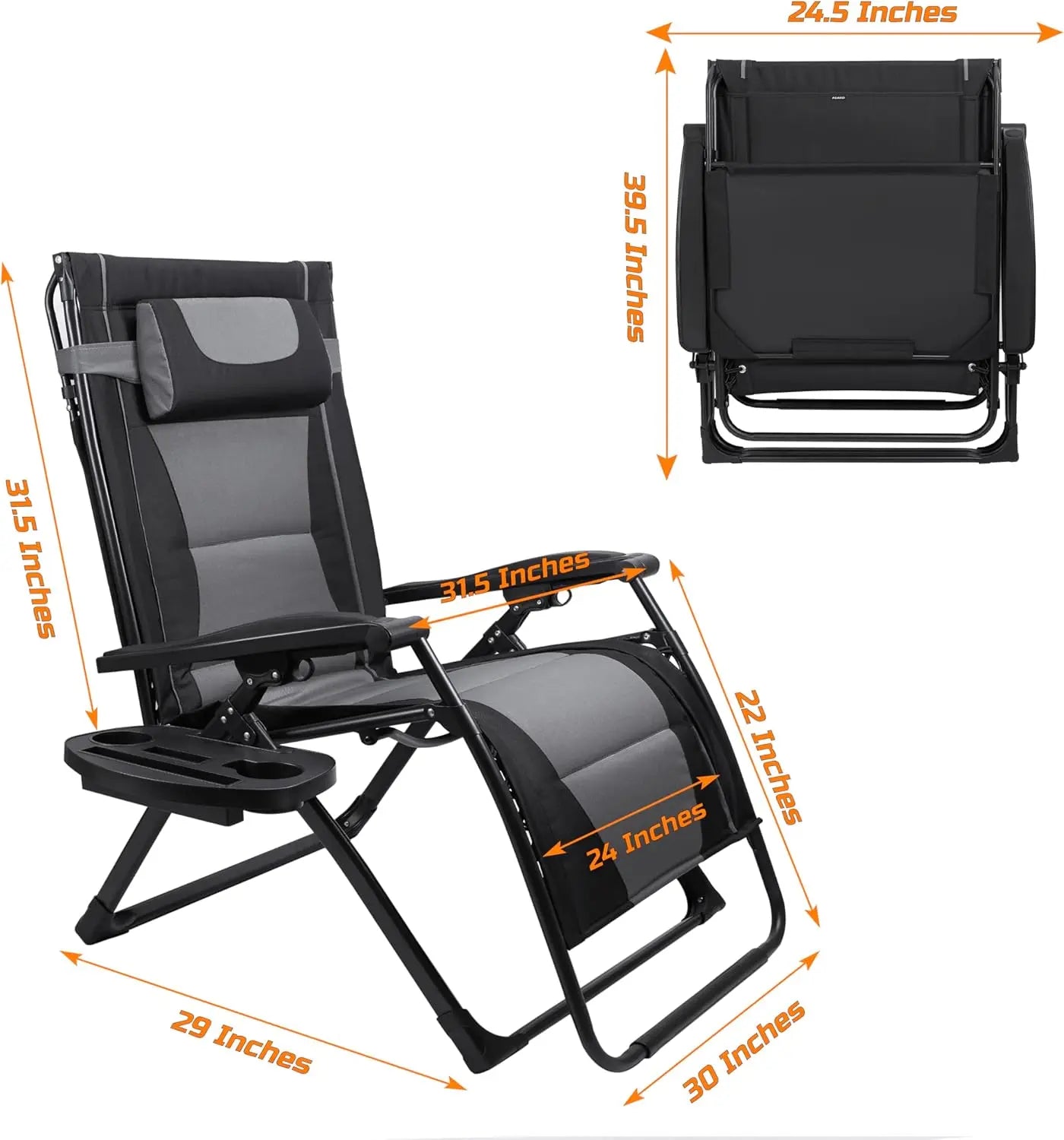 XXL Oversize Recliner Folding Chair Zero Gravity Extra Wide Reclining Padded Seats with Sunshade