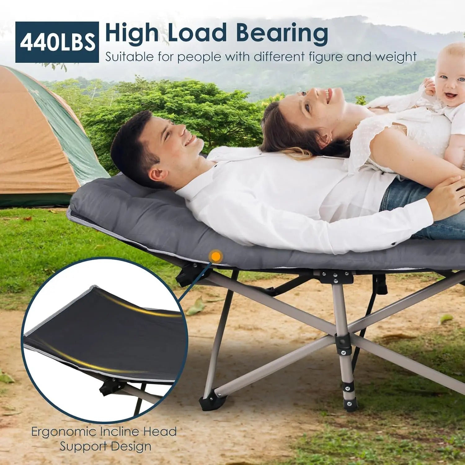Foldable Portable Bed, Outdoor Garden Lounge Chair with Pearl Foam Mattress