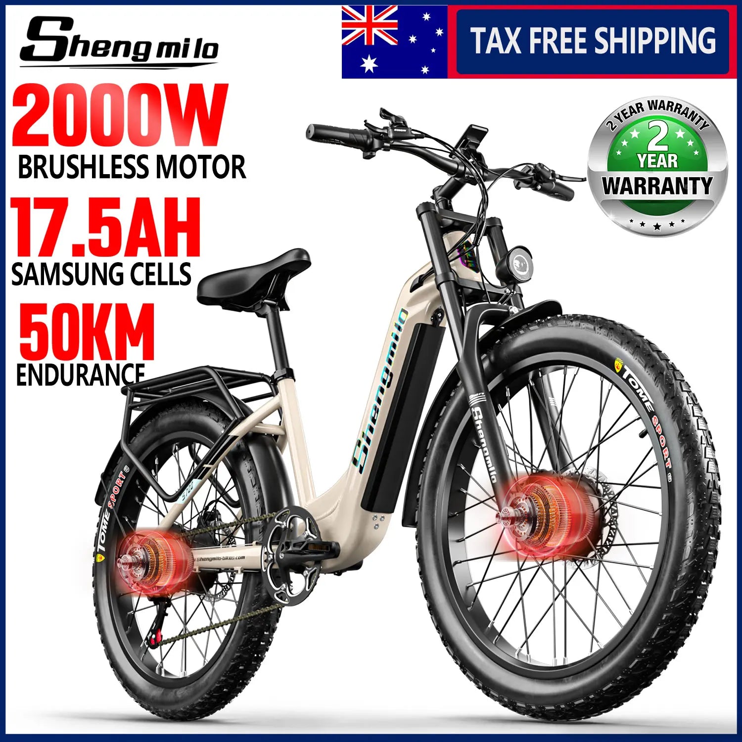 Shengmilo S600 26 inches adult electric 2000W dual motor ebike, 7-speed electric Fat Tire ebike17.5ah