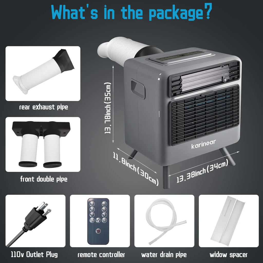 Portable Air Conditioners for Camping, Tent Air Conditioner, 3300BTU, 436W AC Unit Fast Cooling Down to 60°F, 3 Cooling Modes, 24 Hour Timer,