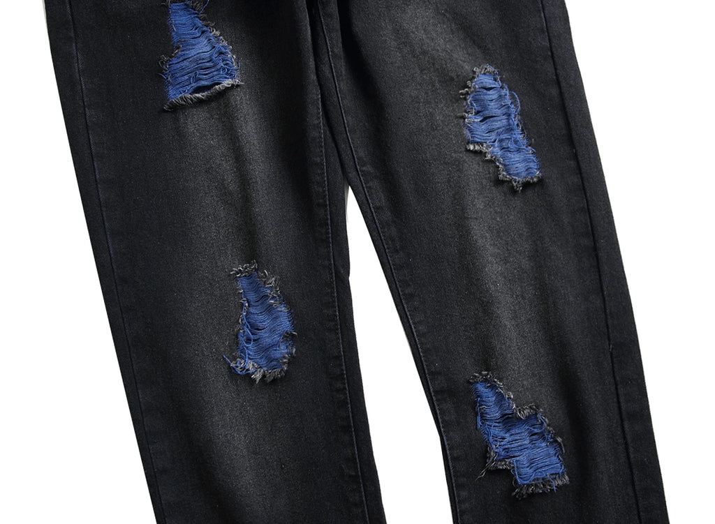 Men's Blue Ripped Slim Fit Jeans, Classic Casual Fashion Jeans 509B