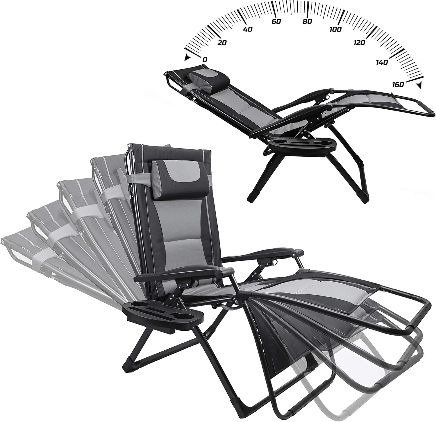 XXL Oversize Recliner Folding Chair Zero Gravity Extra Wide Reclining Padded Seats with Sunshade