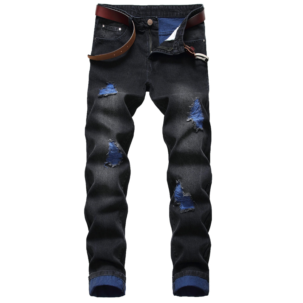 Men's Blue Ripped Slim Fit Jeans, Classic Casual Fashion Jeans 509B