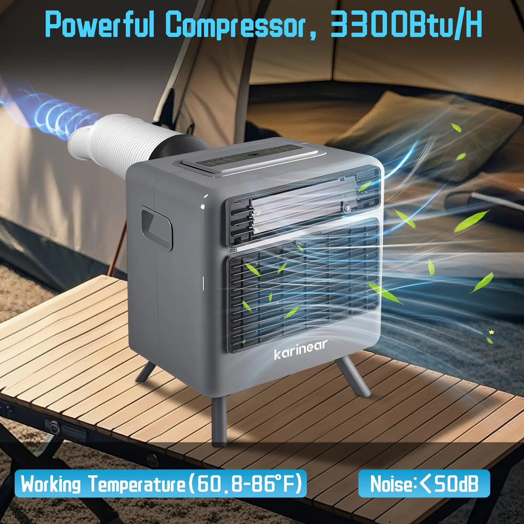 Portable Air Conditioners for Camping, Tent Air Conditioner, 3300BTU, 436W AC Unit Fast Cooling Down to 60°F, 3 Cooling Modes, 24 Hour Timer,