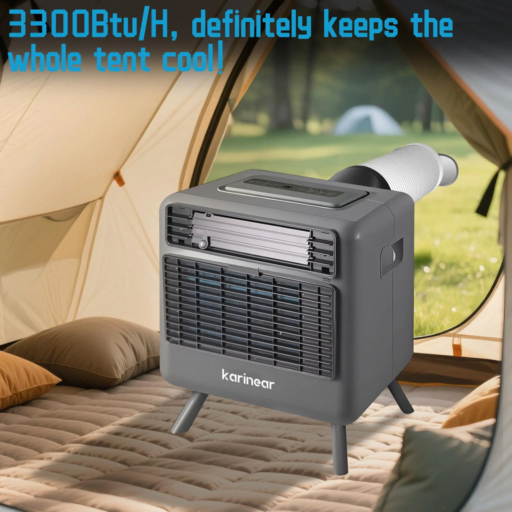 Portable Air Conditioners for Camping, Tent Air Conditioner, 3300BTU, 436W AC Unit Fast Cooling Down to 60°F, 3 Cooling Modes, 24 Hour Timer,