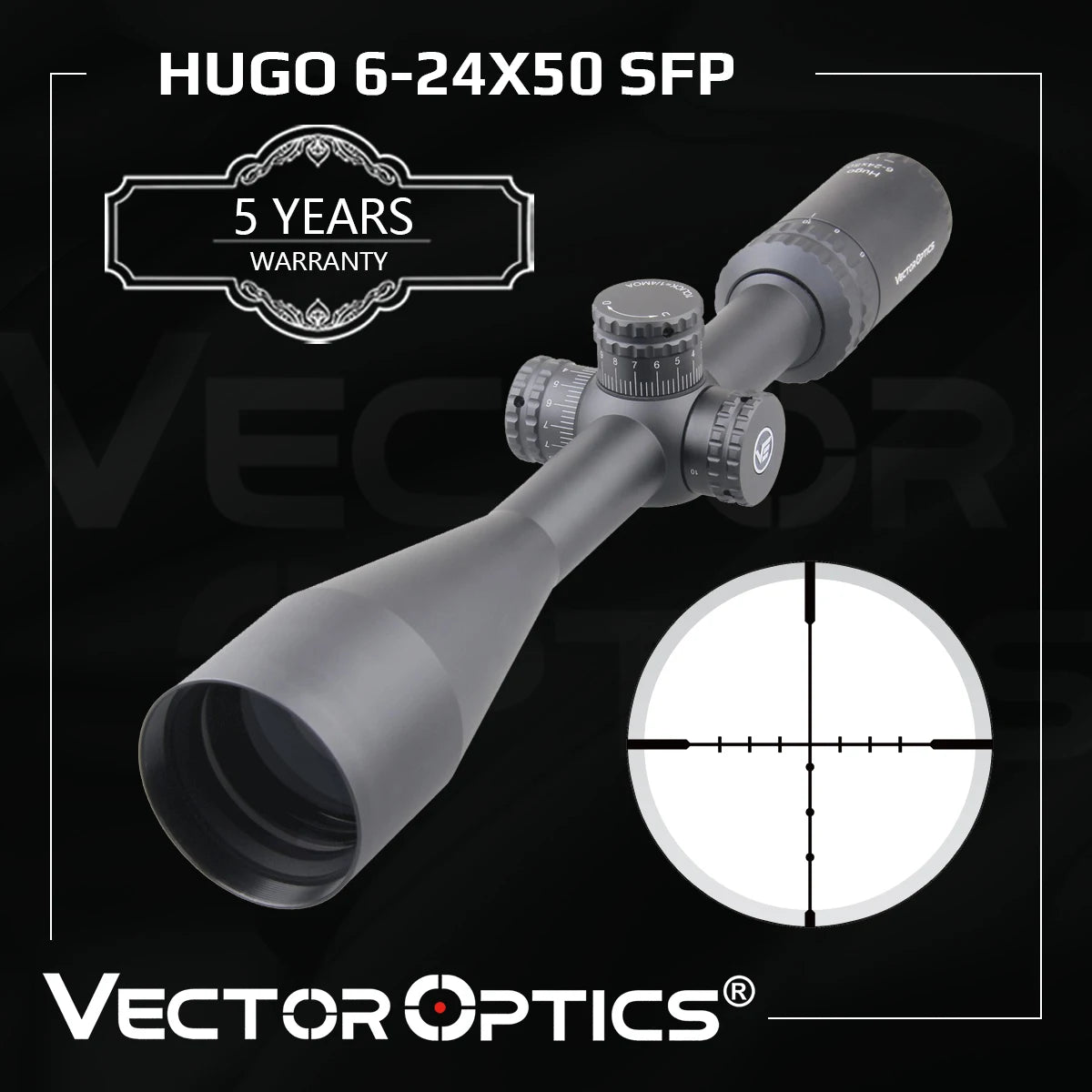 Vector Optics Hugo 6-24x50 Hunting Riflescope 1 Inch 25.4mm Optical Rifle Scope BDC Reticle Fits .22WMR & .308win Shock Proof