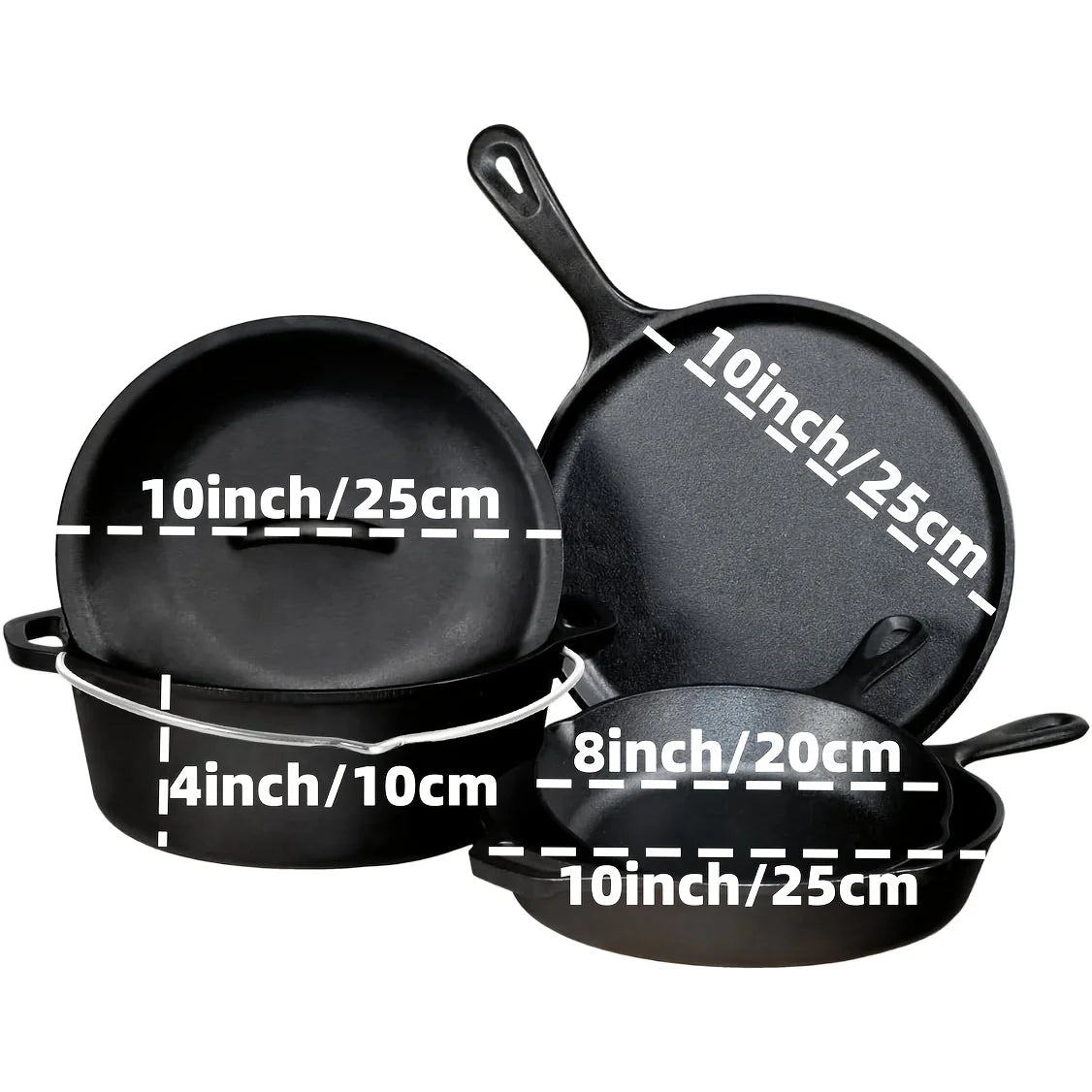 3PCS Cast Iron Skillet Set (6/8/10 Inch)