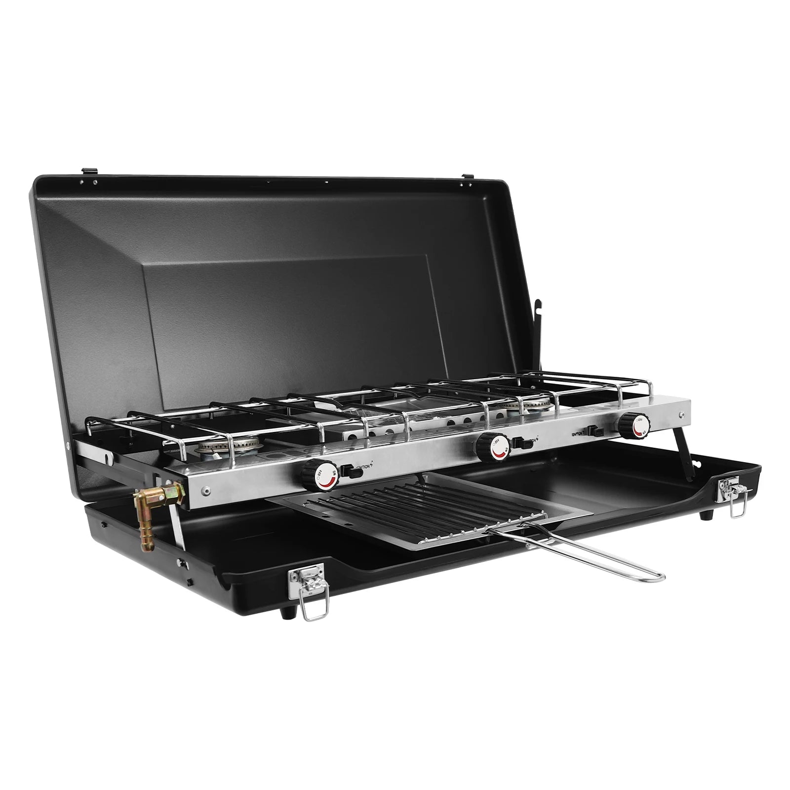 Portable Camping Stove with Griddle 3 Burner Propane Gas Stove Adjustable