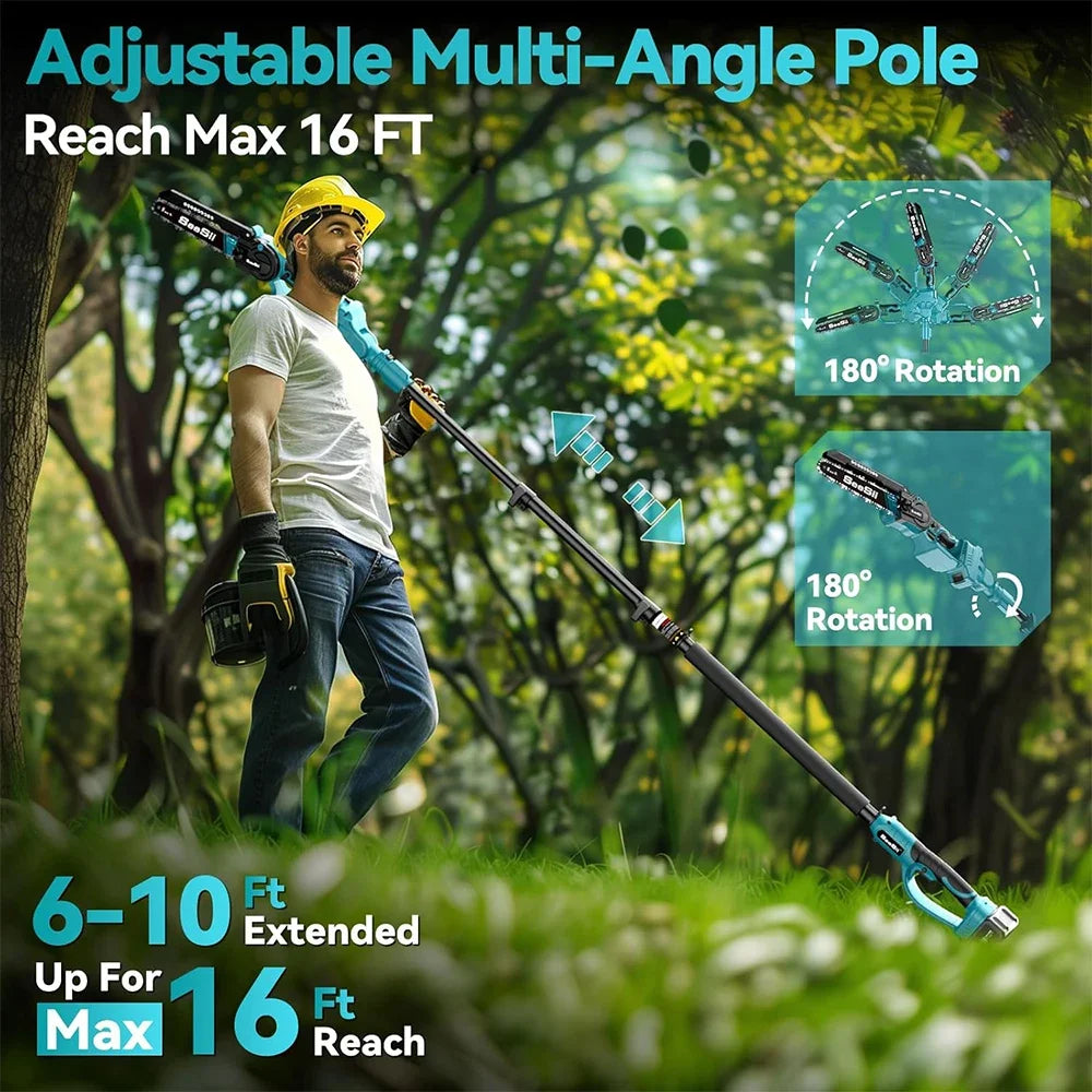 Seesii 2 in 1 Cordless 6" 8'' Pole Saw Mini Chainsaw Power Electric Chain Saw with Extension Pole