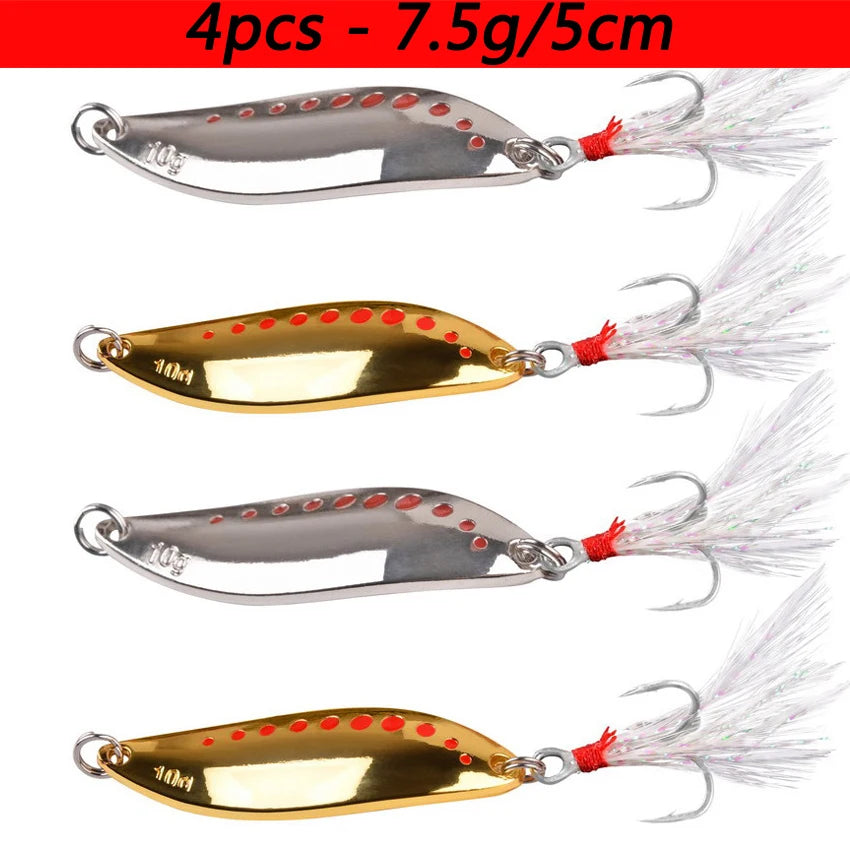 4pcs Metal Vib Leech Spinners Spoon Lures 2.5g-25g Artificial Bait Pesca Fishing Lure Hook Tackle Set for Bass Pike Perch