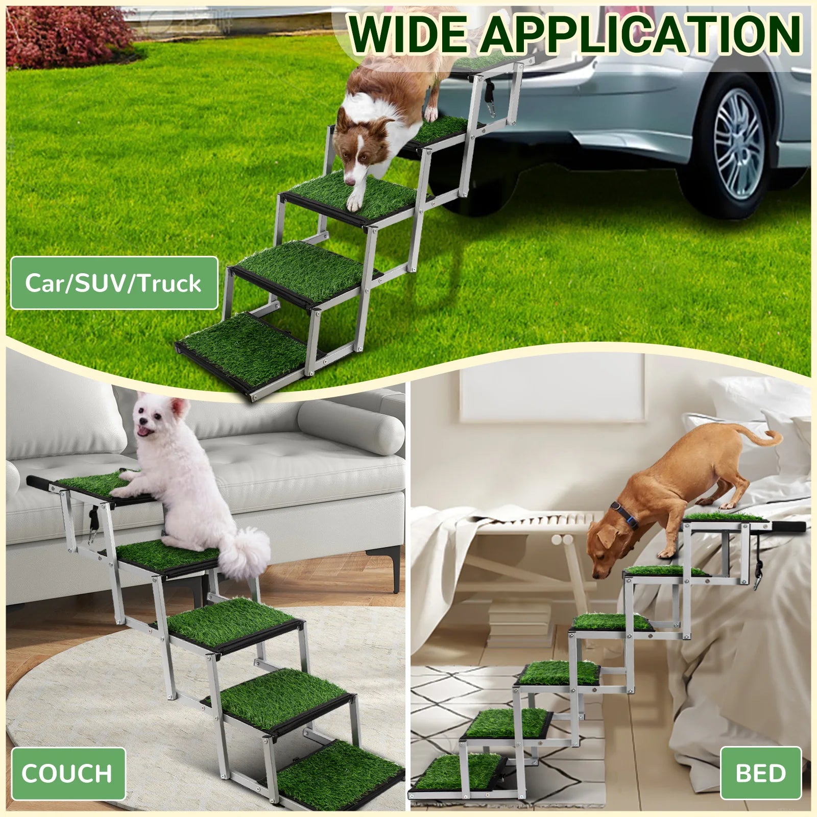 Extra Wide Dog Stairs for Large Dogs, Foldable Dog Ramp for Car with Non-Slip Surface,
