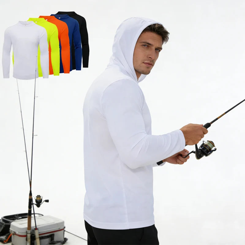5pcs Men's T-shirt Sports Long Sleeved Shirts Hooded Solid Color Breathable Casual Shirt Suitable