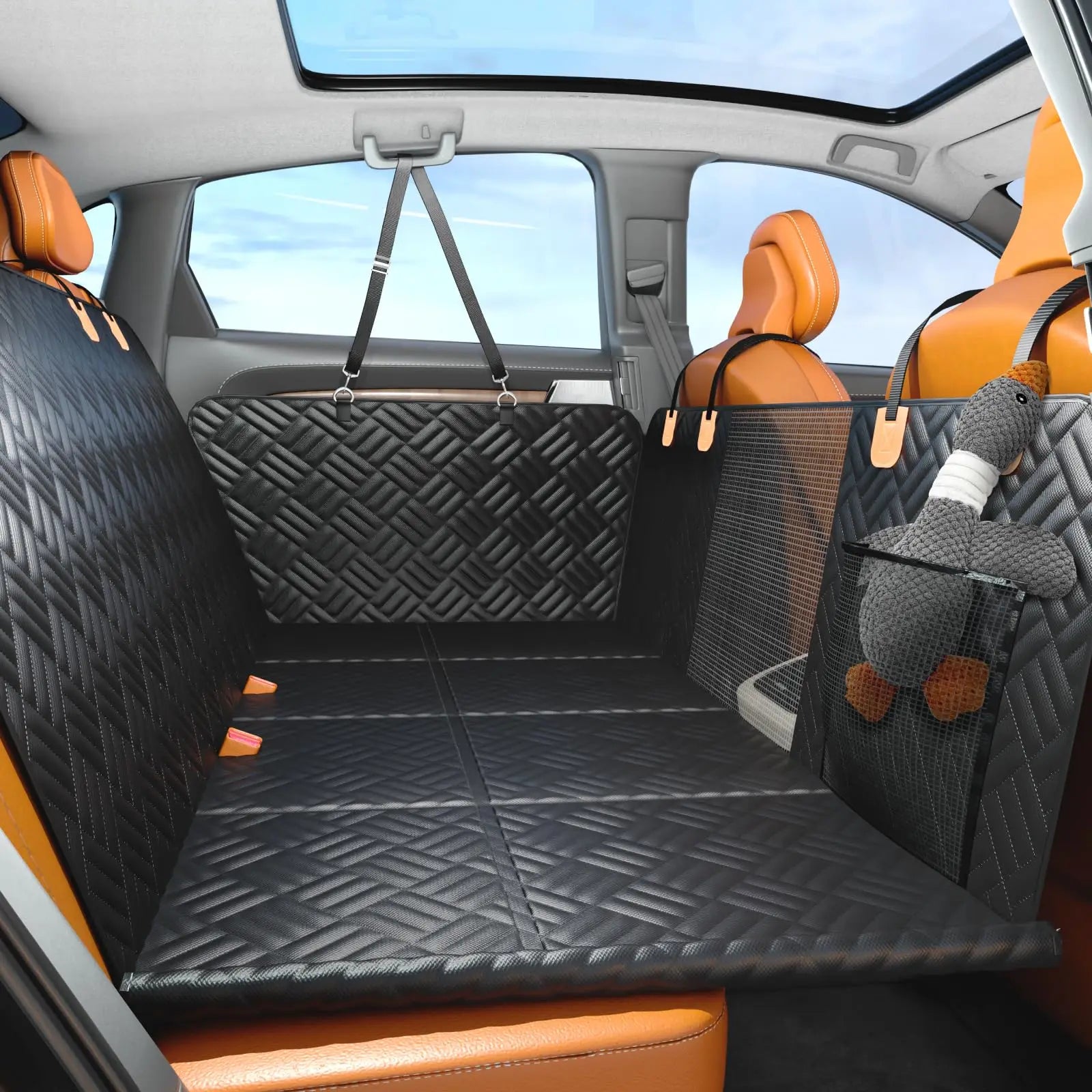 Car Rear Seat Dog Seat Cover, Hard Bottom Rear Seat Extender, Load-Bearing 400 Pounds, Anti-Scratch Washable Dog Hammock