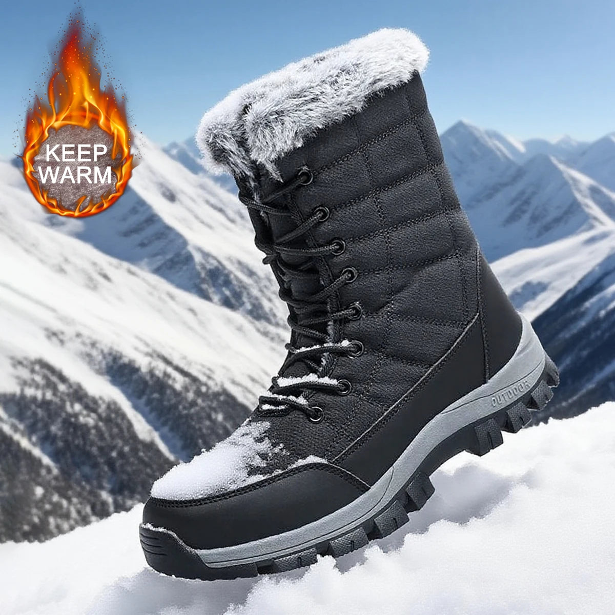 Winter Men's Snow Boots Warm Plush Anti slip Hiking Boots Women's Mid length Boots Couple