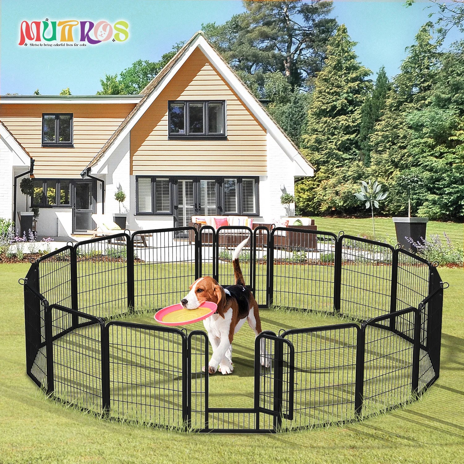 Dog Playpen with Door, Outdoor/Indoor Foldable Metal Pet Fence, Heavy Duty for Yard, RV Camping