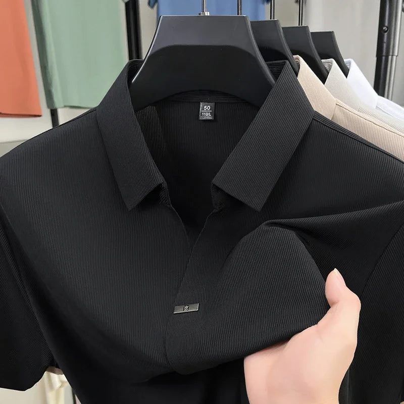 2025 New Men's Casual and Solid Color Short Sleeved Polo Shirt Comfortable