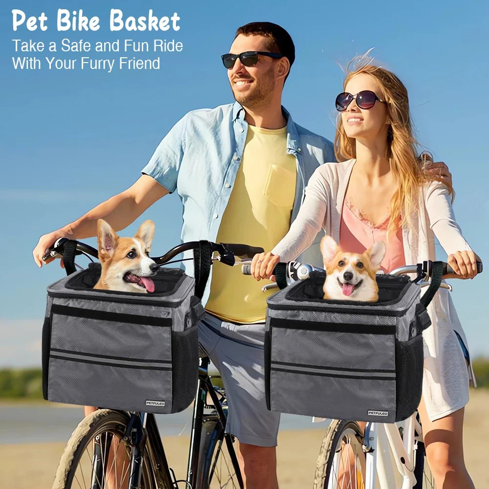 Dog Bike Basket, Expandable Soft Sided Pet Carrier Backpack with 4 Open Doors, Foldable