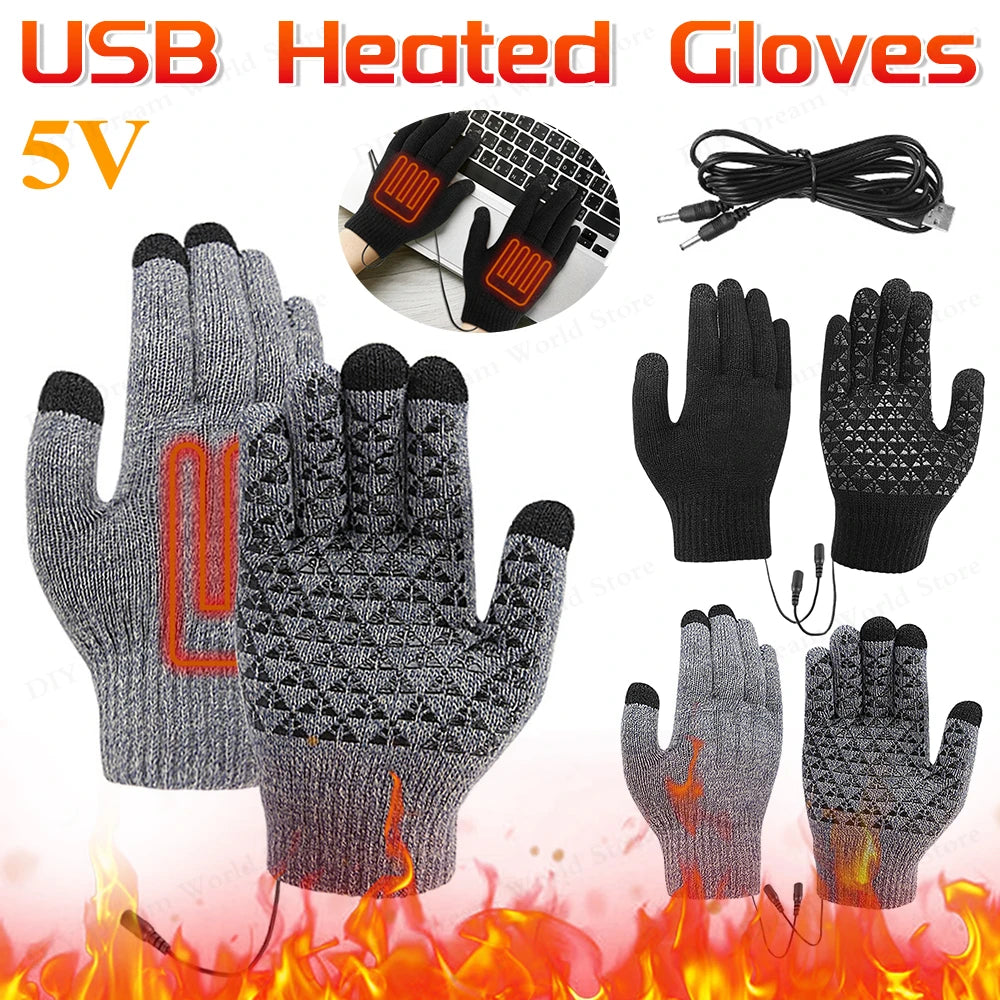 Electric Heated Gloves Touch Screen Outdoor Riding Skiing Mitten USB Heated Gloves Winter Cycling Gloves