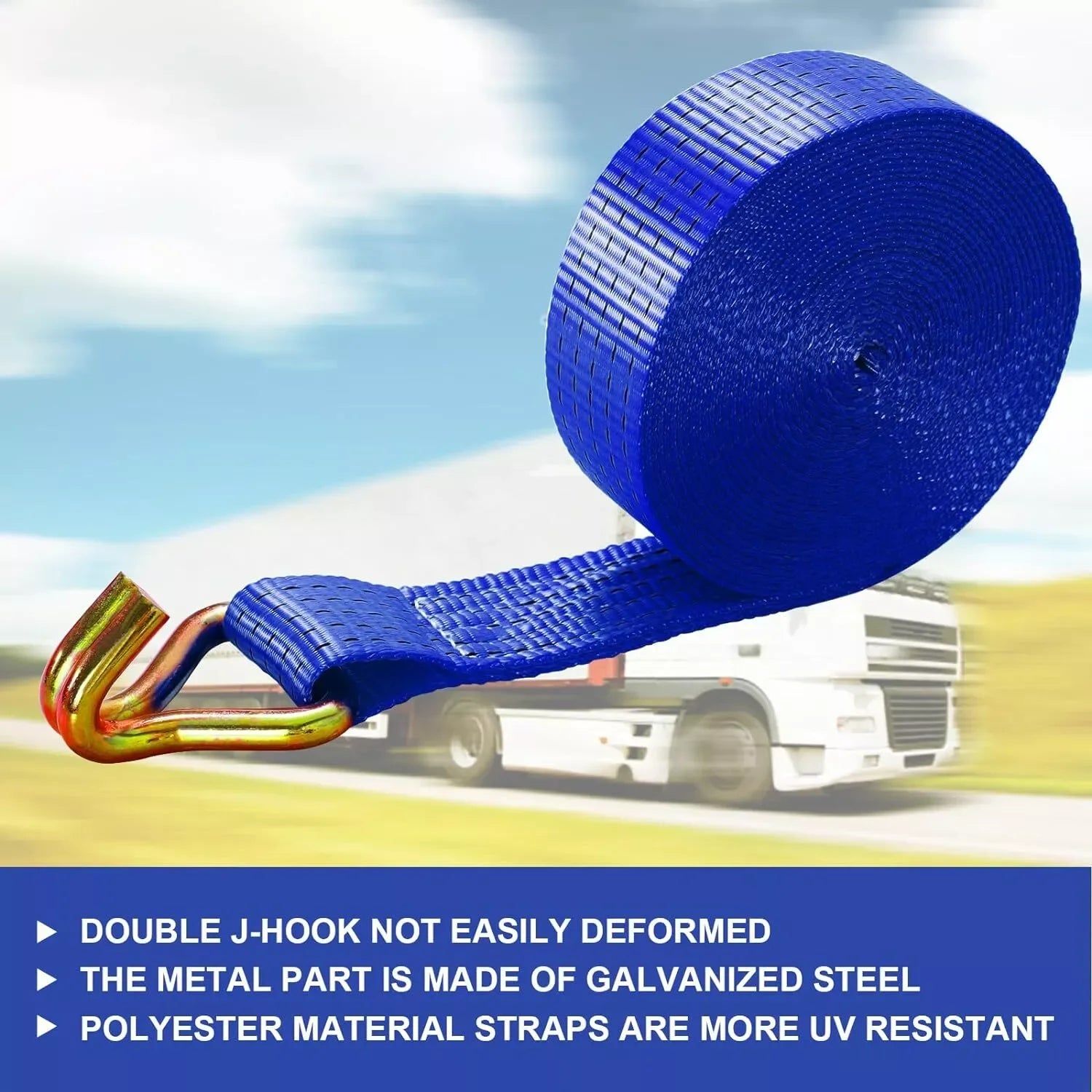 9m X 50mm Double J Hook Ratchet Straps (11,000 lbs Break Strength), Heavy Duty Tie Down Straps
