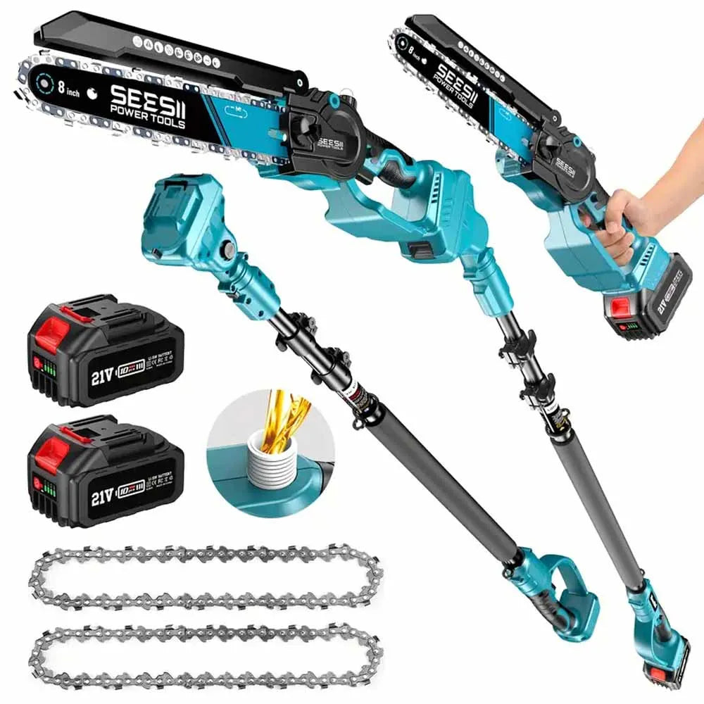 Seesii 2 in 1 Cordless 6" 8'' Pole Saw Mini Chainsaw Power Electric Chain Saw with Extension Pole