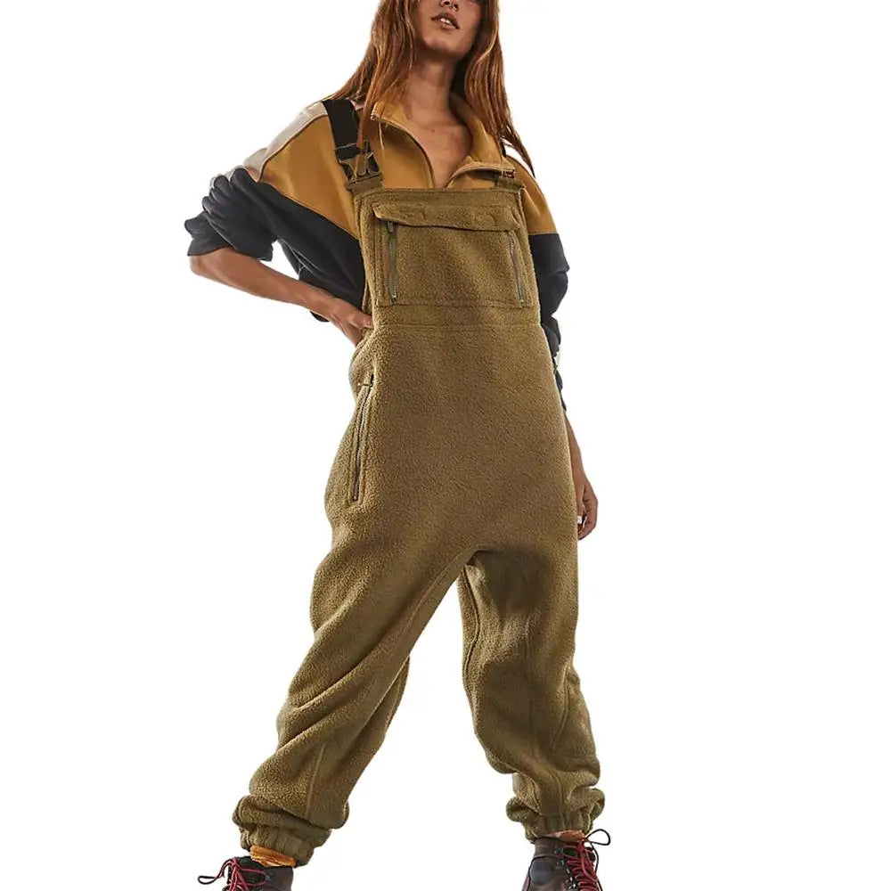 Fleece Warm Overalls Winter Sherpa Overalls Breathable Casual Sleeveless Bib Jumpsuits