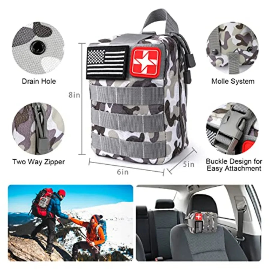 Survival Kit, 251 Pcs Survival Gear First Aid Kit with Molle System Compatible Bag and Emergency Tent,