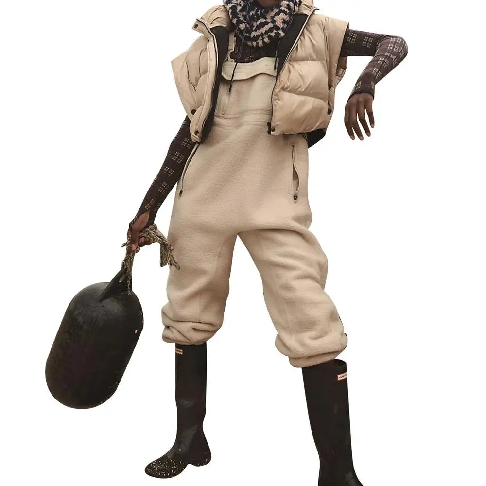 Fleece Warm Overalls Winter Sherpa Overalls Breathable Casual Sleeveless Bib Jumpsuits