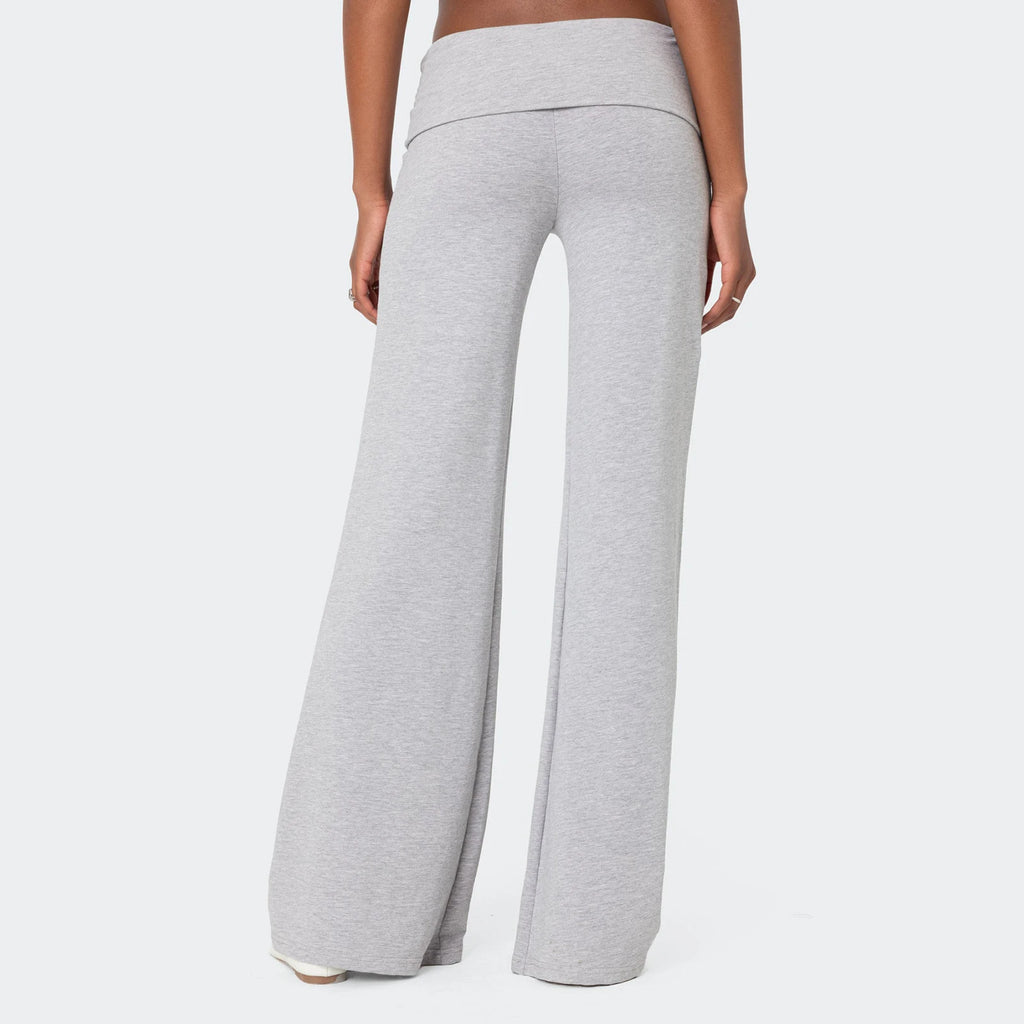 Casual Wide Leg Sweatpants for Women Fold Over Low Rise Flare Yoga Lounge Pants Fold over Low Flare