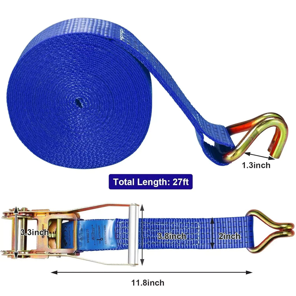 9m X 50mm Double J Hook Ratchet Straps (11,000 lbs Break Strength), Heavy Duty Tie Down Straps