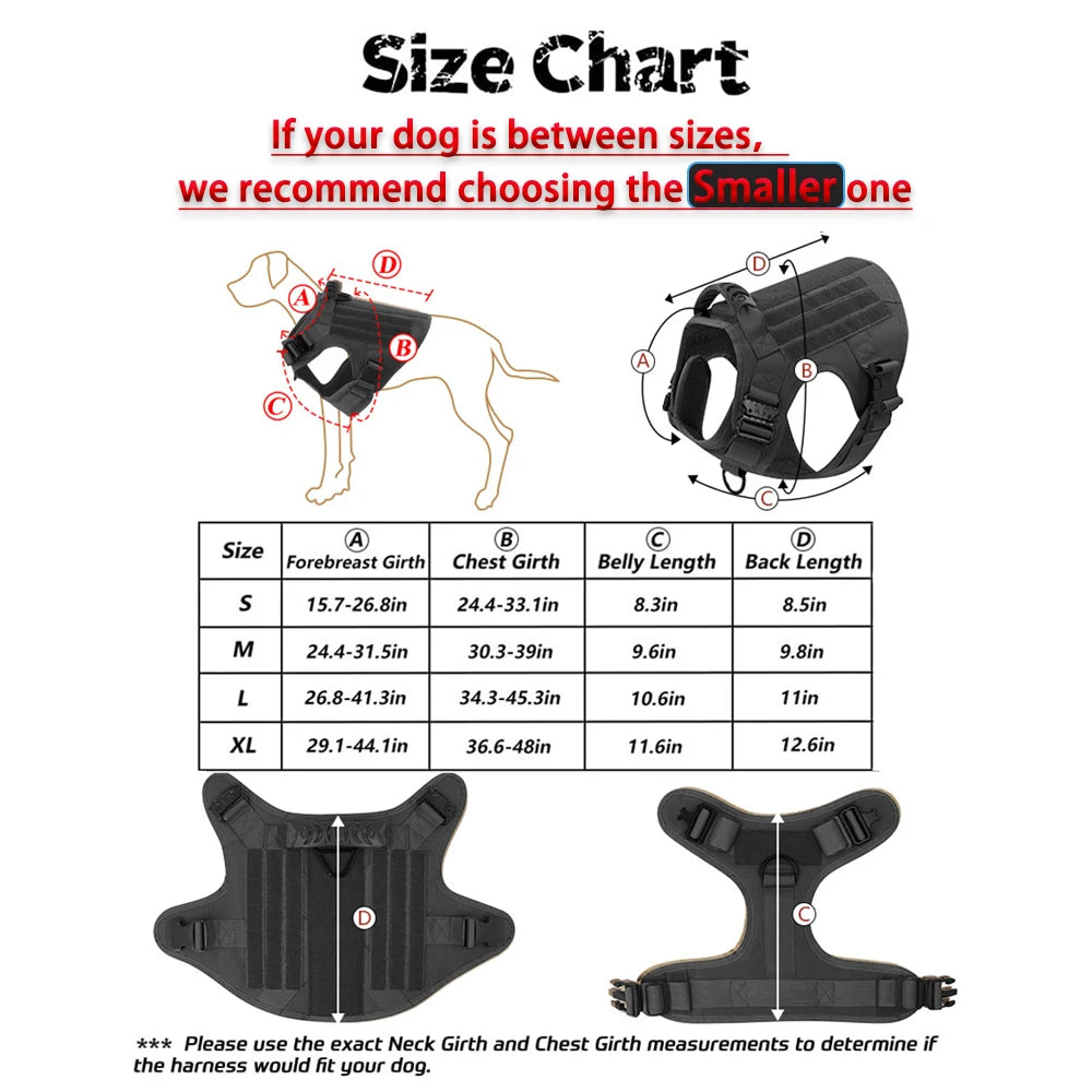 Tactical Dog Harness Collar Leash Molle Pouches For Medium Large Dogs Pet