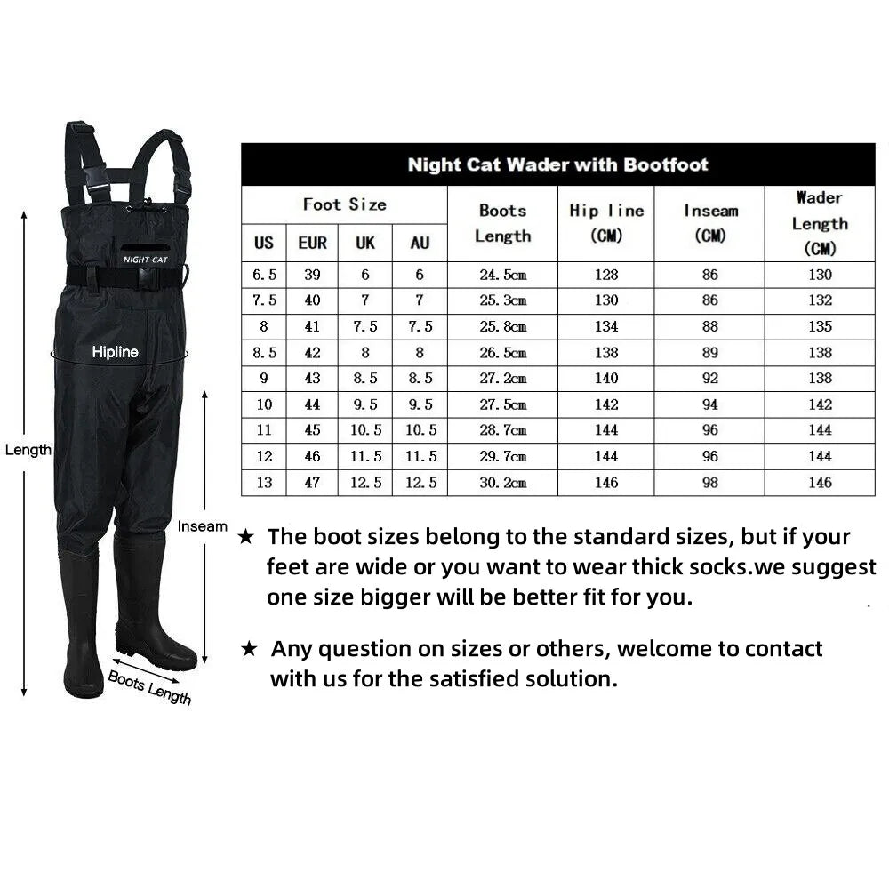 Men Women Waterproof Nylon PVC Waders Heavy Duty Chest Waders with Boots for Fishing Hunting Farm Work Anti-Slip Sole Adjustable