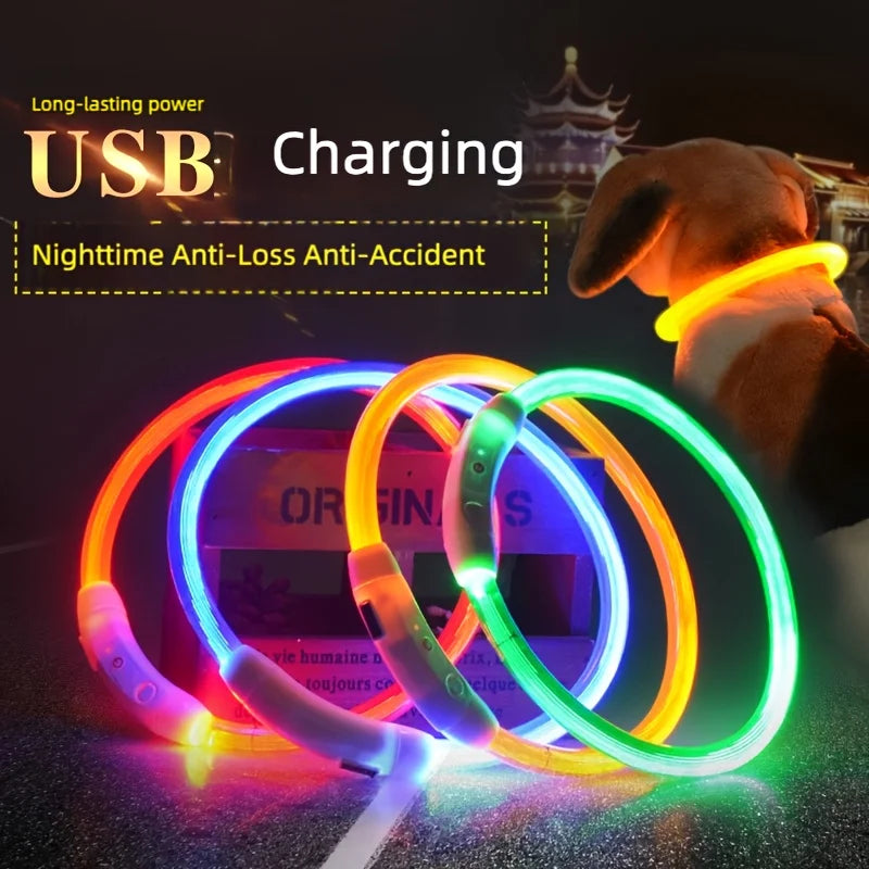 New LED Dog Collar USB Rechargeable，3 Mode Adjustable, Safe Reflective Pet Collar