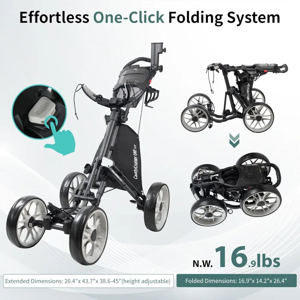 NEW - 4 Wheel Golf Push Cart - Caddycruiser One Version 8 1-Click Folding Trolley - Lightweight