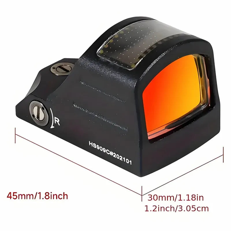 507C Solar-Powered Reflective Red Dot Scope, Black with Orange-Red Accents, Compact & Durable