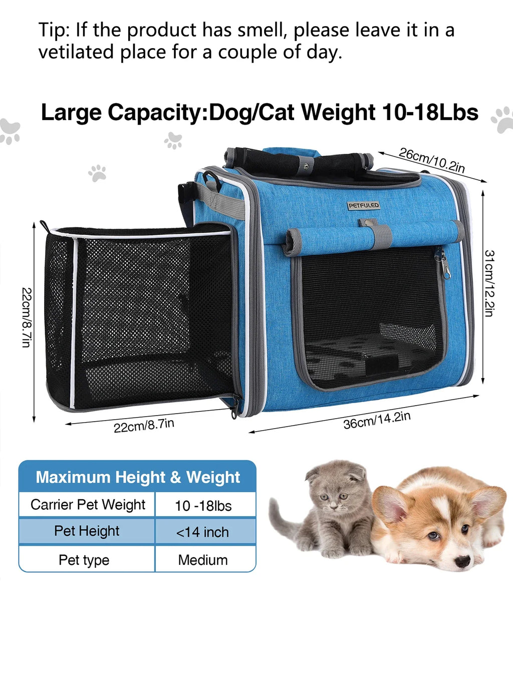 Dog Bike Basket, Expandable Soft Sided Pet Carrier Backpack with 4 Open Doors, Foldable