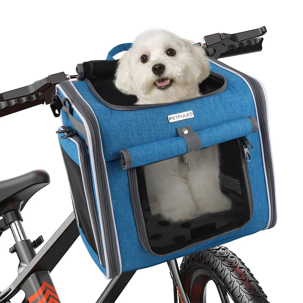 Dog Bike Basket, Expandable Soft Sided Pet Carrier Backpack with 4 Open Doors, Foldable