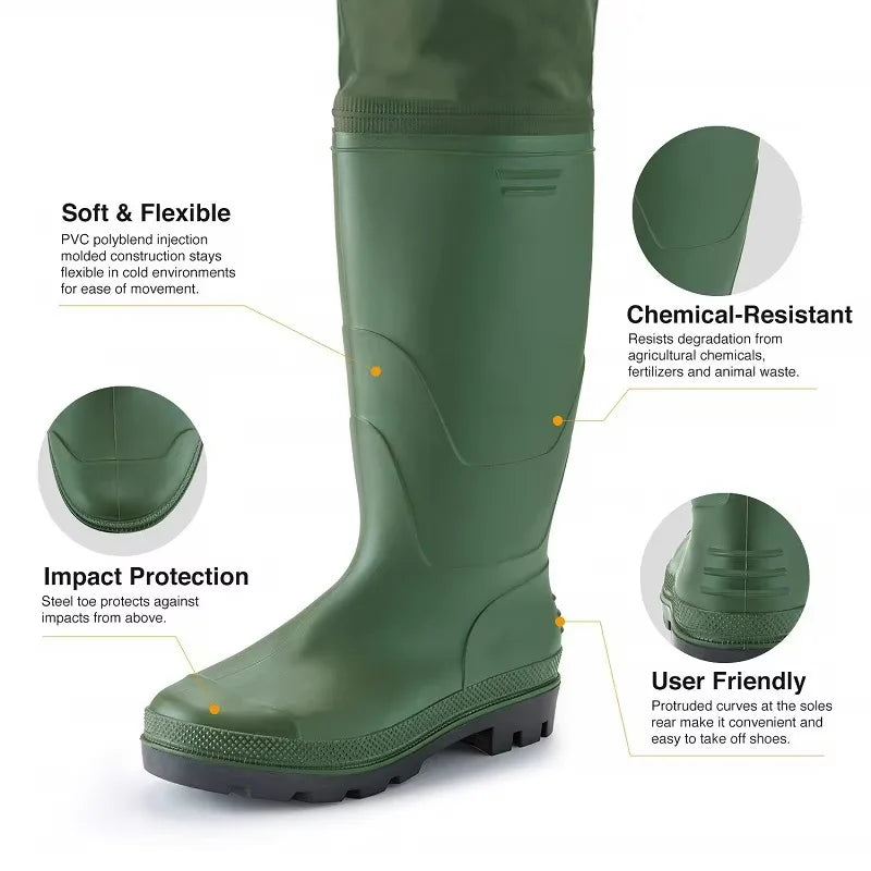 Waterproof Fishing Waders Pants Chest-Length Wader With Boots Durable Breathable