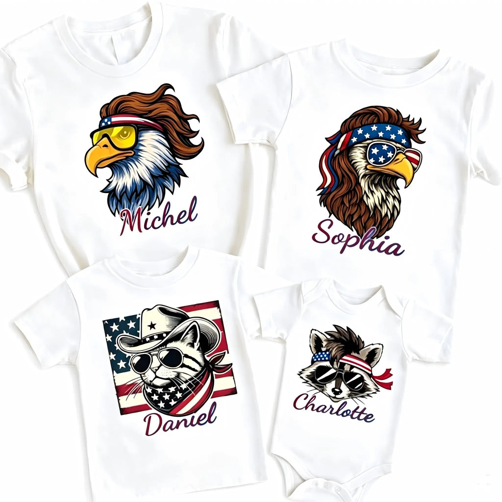 USA American Flag 4th of July Outfit for Men Women Kids,   Eagle Cat Raccoon Funny