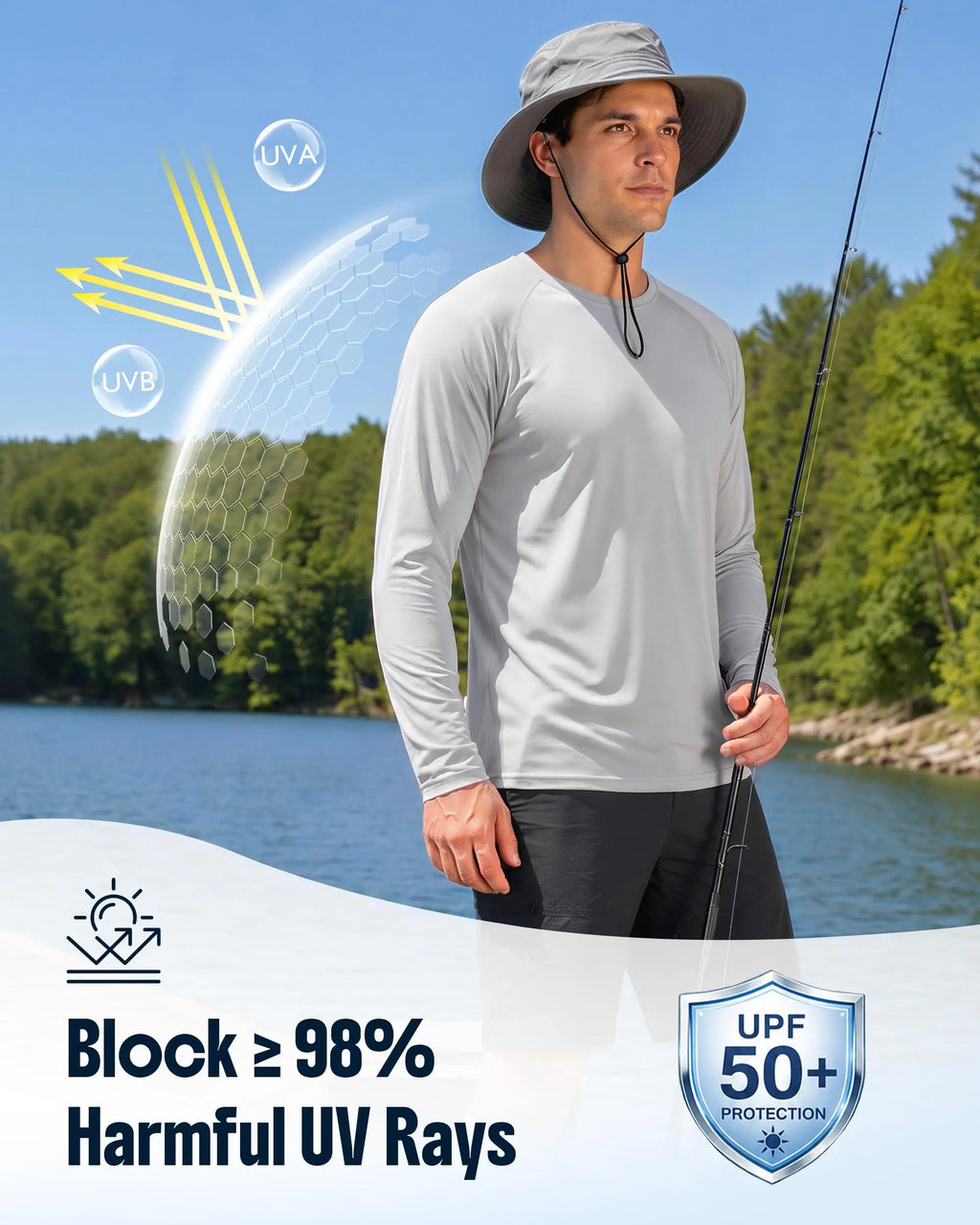 Men's Sun Protection Shirt UPF 50+ Long Sleeve Quick Dry Performance T-Shirt for Running Workout Golf