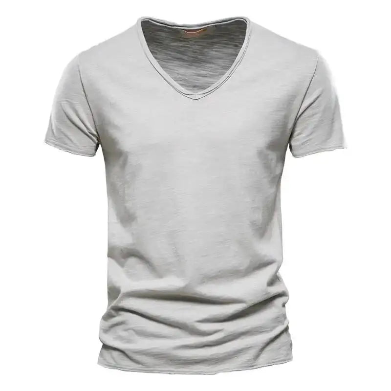 New 100% Cotton T Shirt Tops V Neck Thin Short Sleeve Tees High Quality
