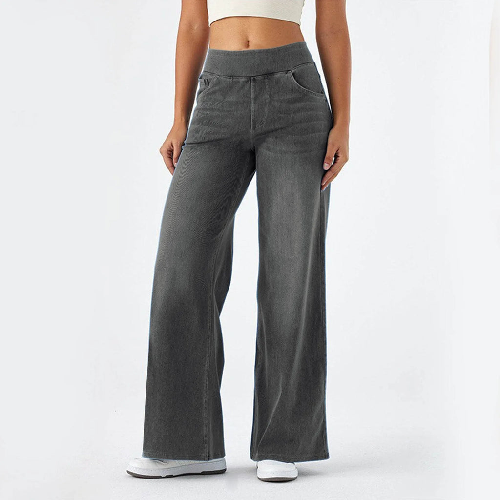 Casual Baggy Jeans Women's Elastic Waistband Wide Leg Jeans Elegant Slim Fit Denim Trousers American Retro Denim Palazzo Pants