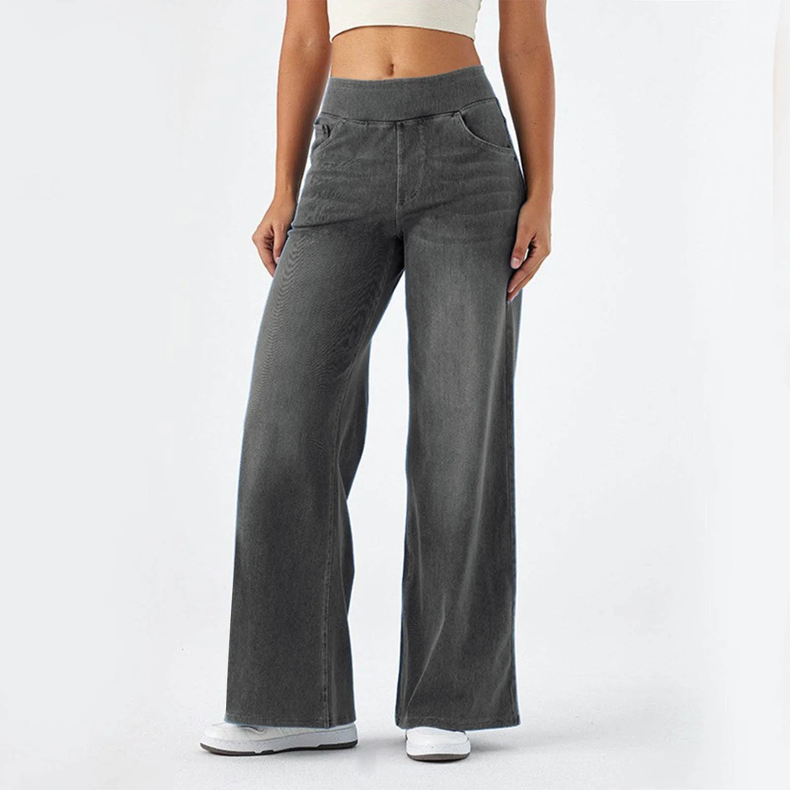 Casual Baggy Jeans Women's Elastic Waistband Wide Leg Jeans Elegant Slim Fit Denim Trousers American Retro Denim Palazzo Pants
