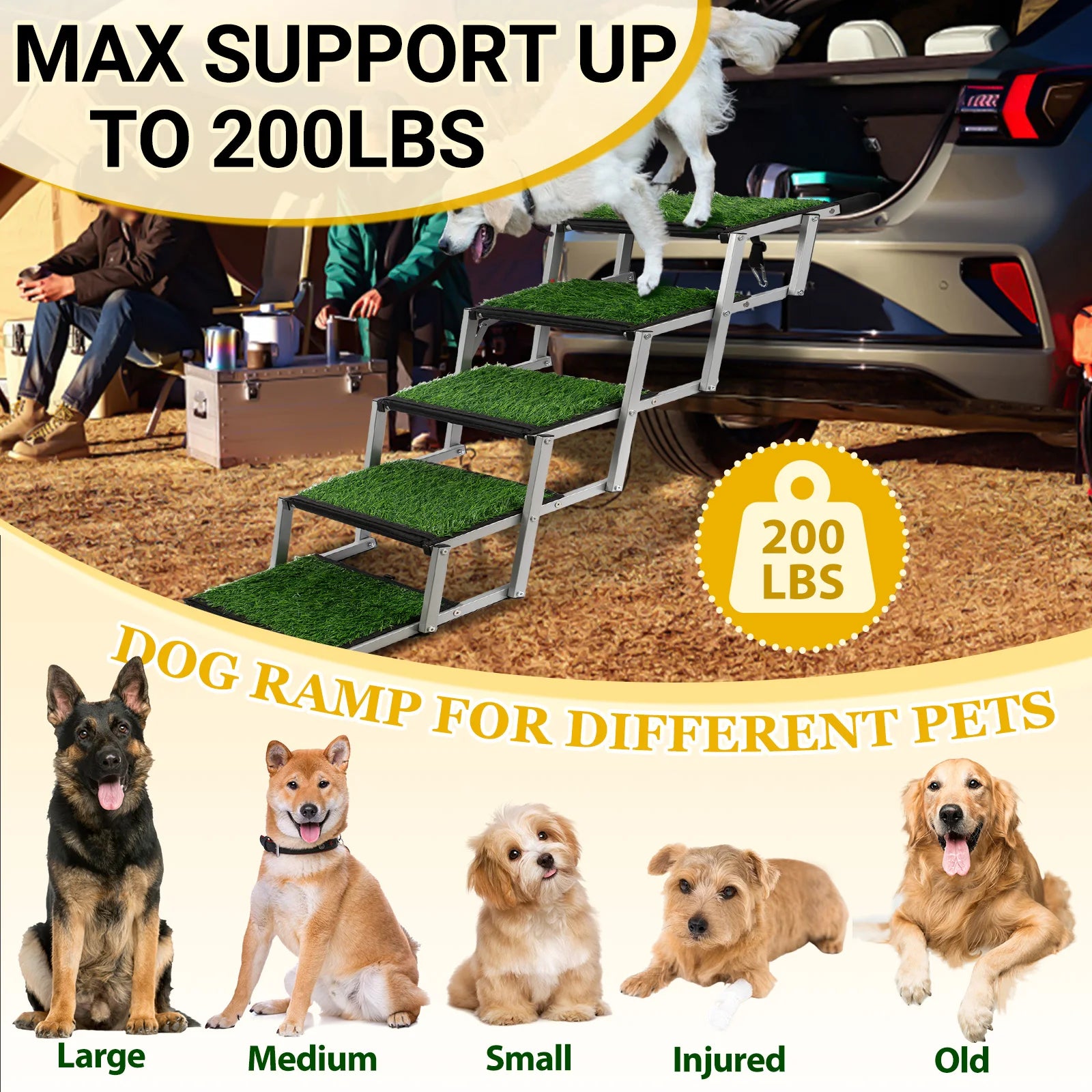 Extra Wide Dog Stairs for Large Dogs, Foldable Dog Ramp for Car with Non-Slip Surface,