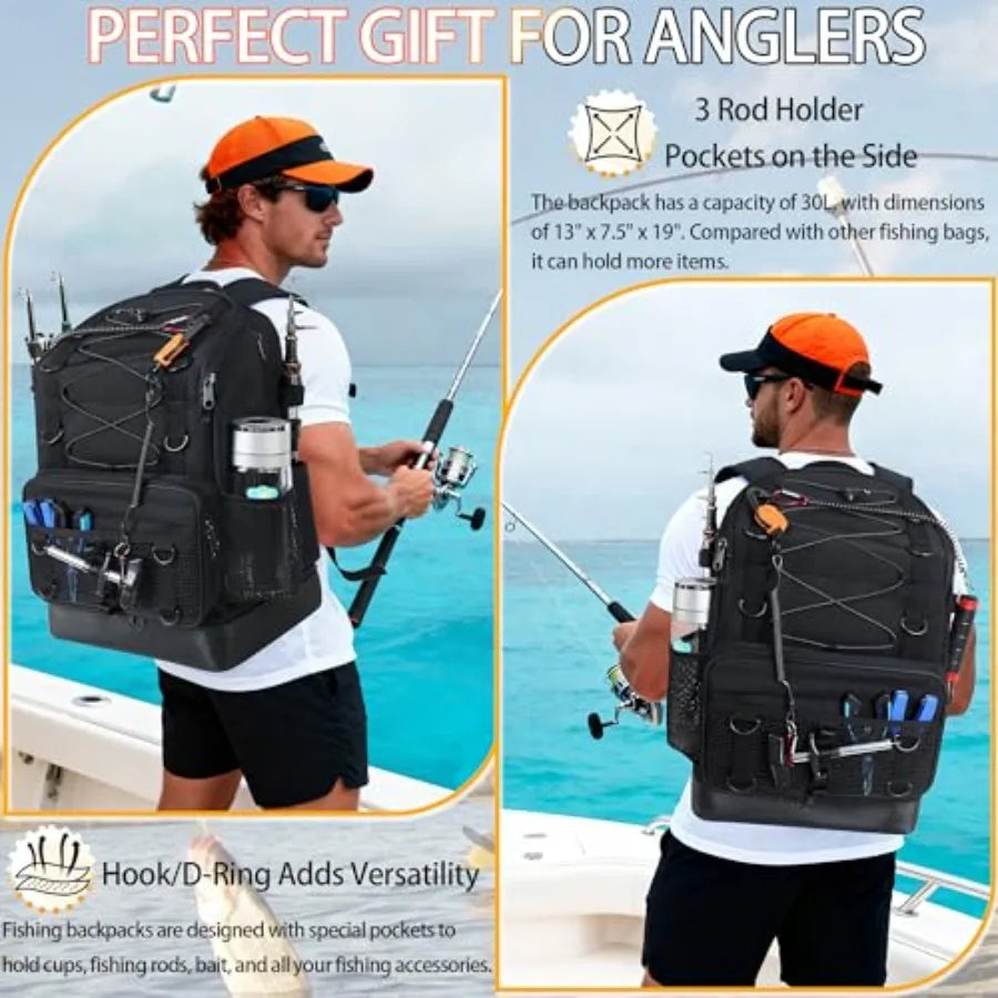 Fishing Backpack with 4 Tackle Boxes, Heavy Duty Fishing Bag with Waterproof Bottom, Tackle Backpack