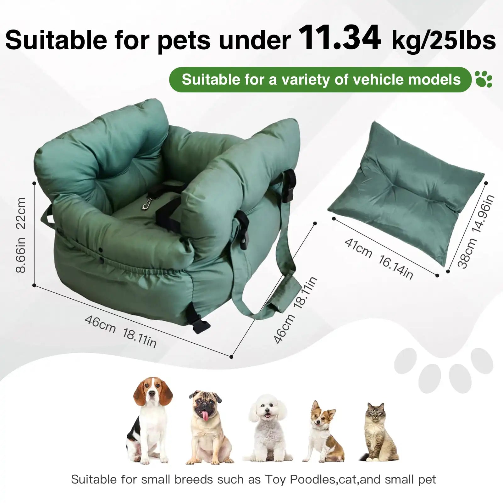 2-in-1 Dog Car Seat Carrier Bag - Detachable with Handles and Safety Belt, Travel Dog Booster Seat