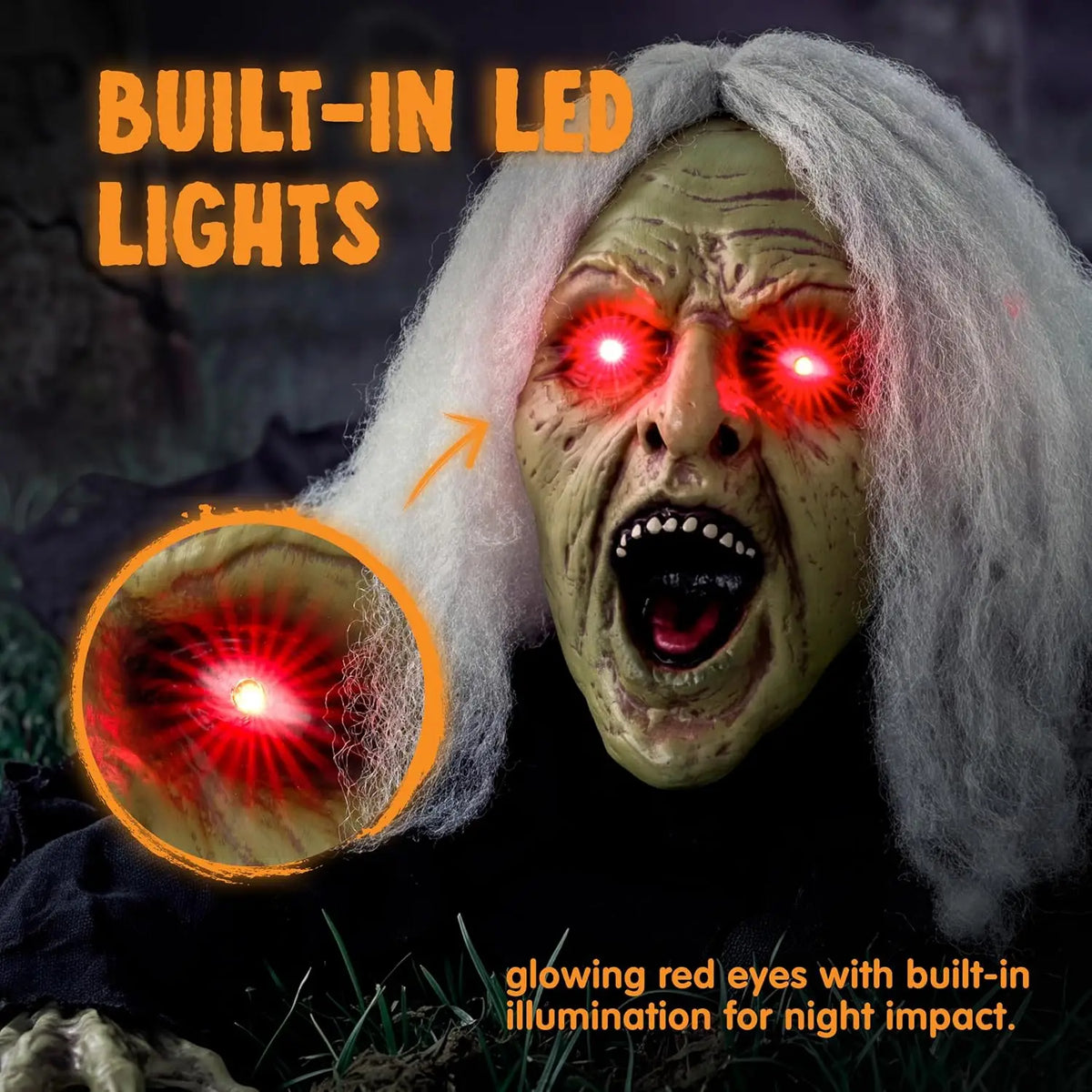 JOYFY Zombie Halloween Decoration Outdoor Witch Groundbreaker Halloween Graveyard Decor Outside, Scary Zombie Props with Sound Effect & Lighted Eyes for Haunted House, Lawn Yard Decorations