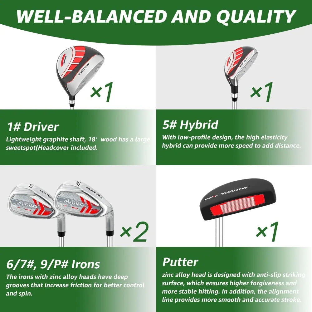 5/6 Pieces Kids Golf Club Set, Set Ages 4-12 Includes Stand Bag, Irons and Putter Right Hand