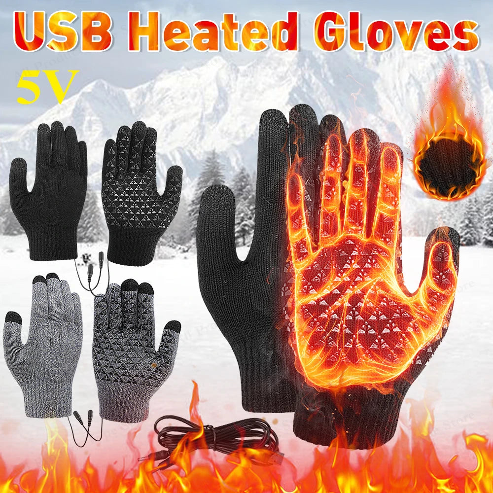 Electric Heated Gloves Touch Screen Outdoor Riding Skiing Mitten USB Heated Gloves Winter Cycling Gloves